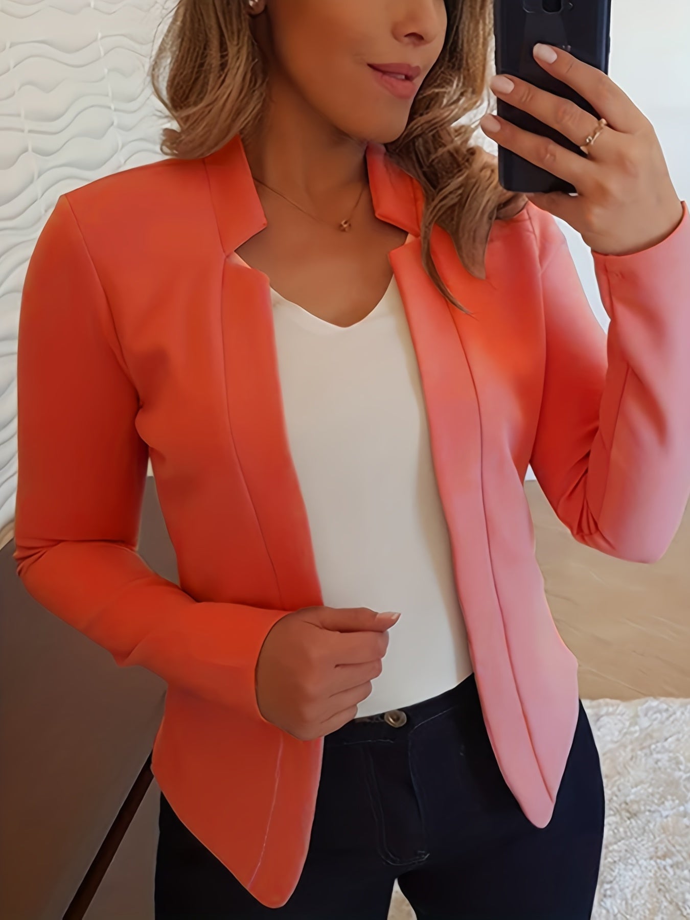 Solid Color Split Open Front Long Sleeve Elegant Blazer