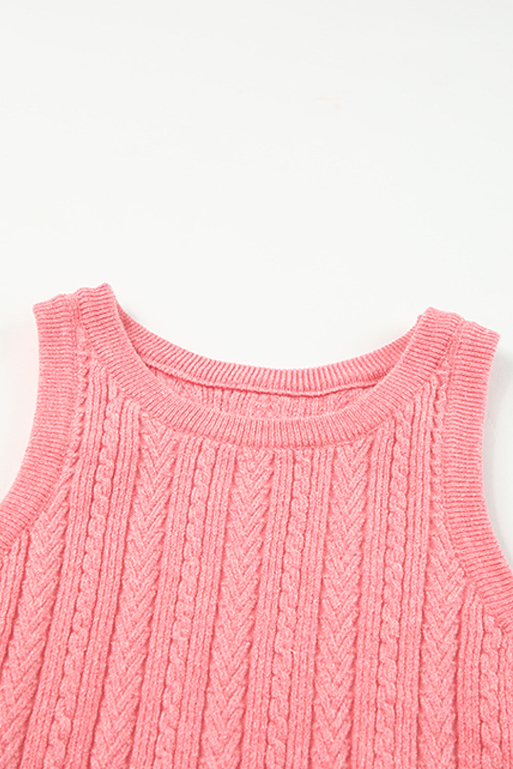 Pink Cable Knit Ribbed Trim Sleeveless Crop Top