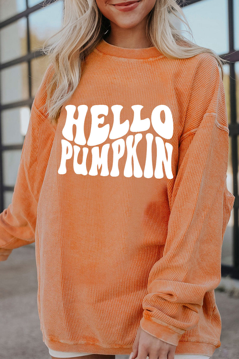 Orange THANKFUL Ribbed Corded Oversized Sweatshirt