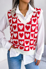 Pink Checked Heart Pattern Sweater Vest