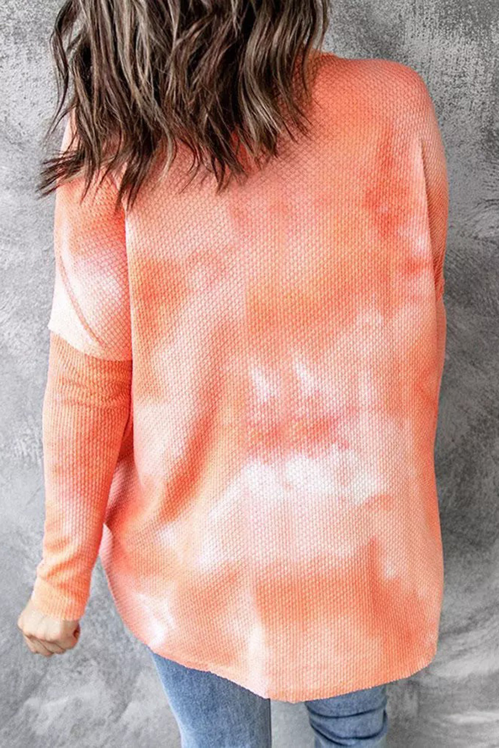 Orange Tie Dye Waffle Knit Button Front Cardigan