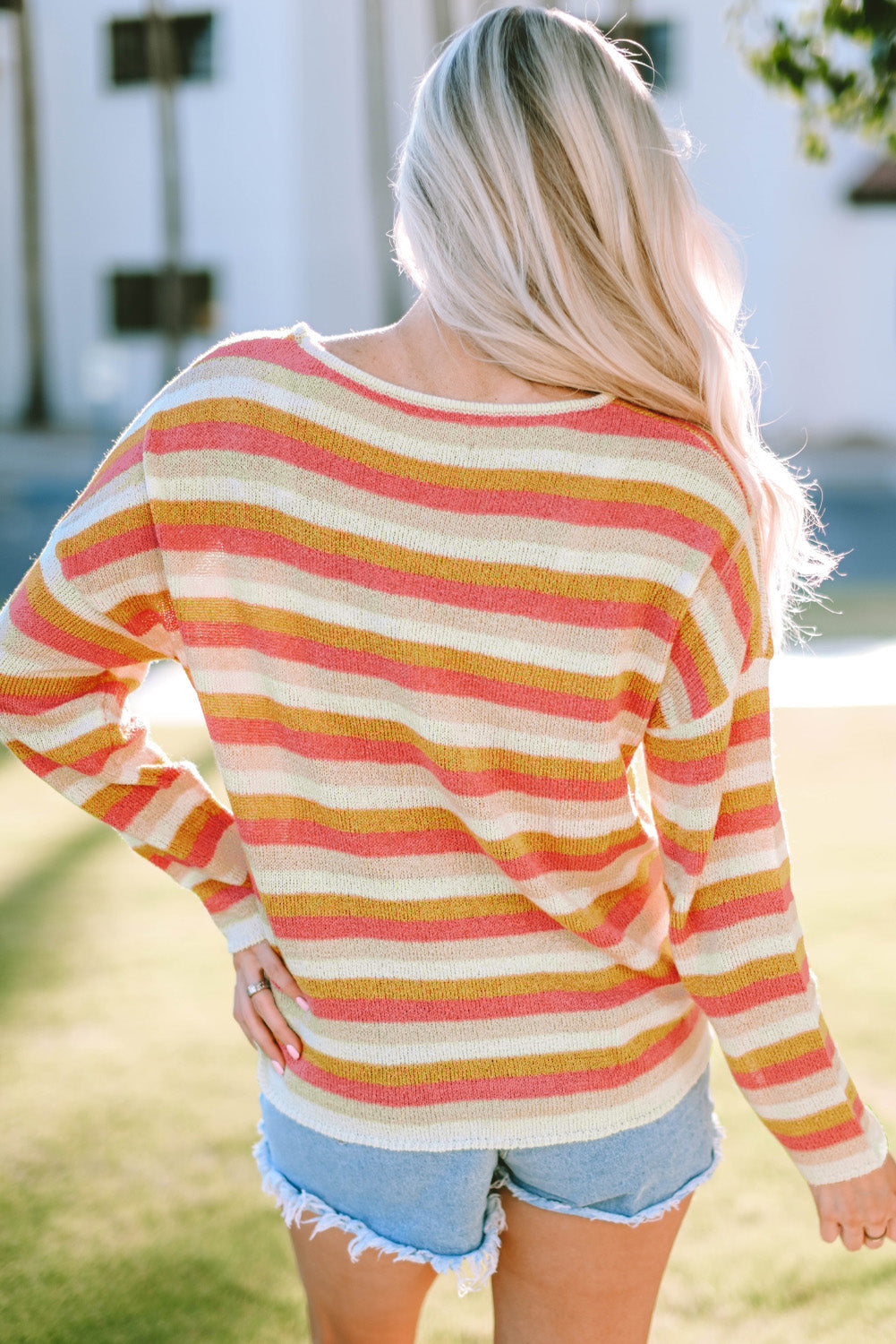 Orange Stripe Long Sleeve Knitted Sweater