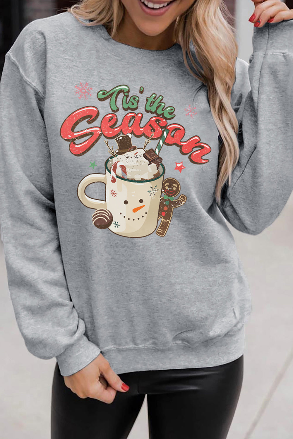 Pink Christmas Jolly Letter Print Pullover Sweatshirt