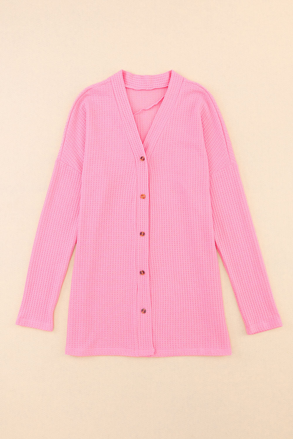 Pink Waffle Knit Dropped Shoulder Cardigan