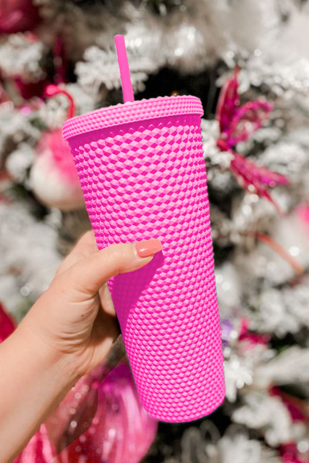 Vaso de plástico mate reutilizable de color rosa
