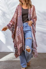 Kimono abierto con estampado geométrico rosa