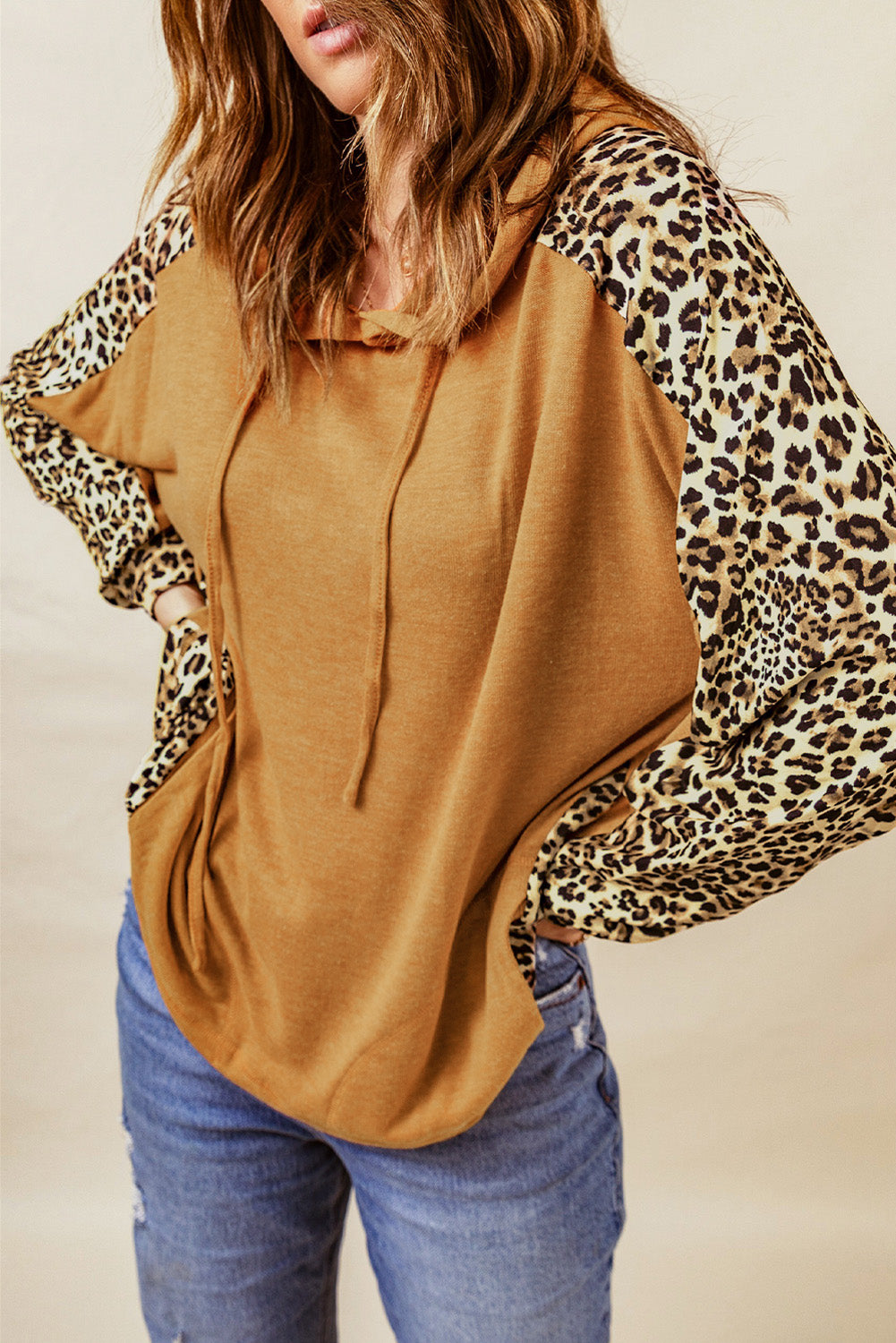 Orange Leopard Patchwork Pullover Hoodie