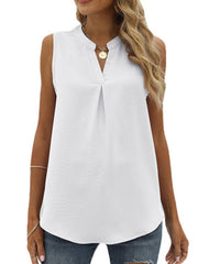 Tops Solid Shirt Loose V-Neck Pullover Sleeveless Tank Top