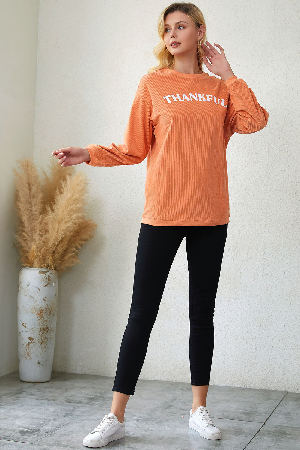 Orange THANKFUL Ribbed Corded Oversized Sweatshirt