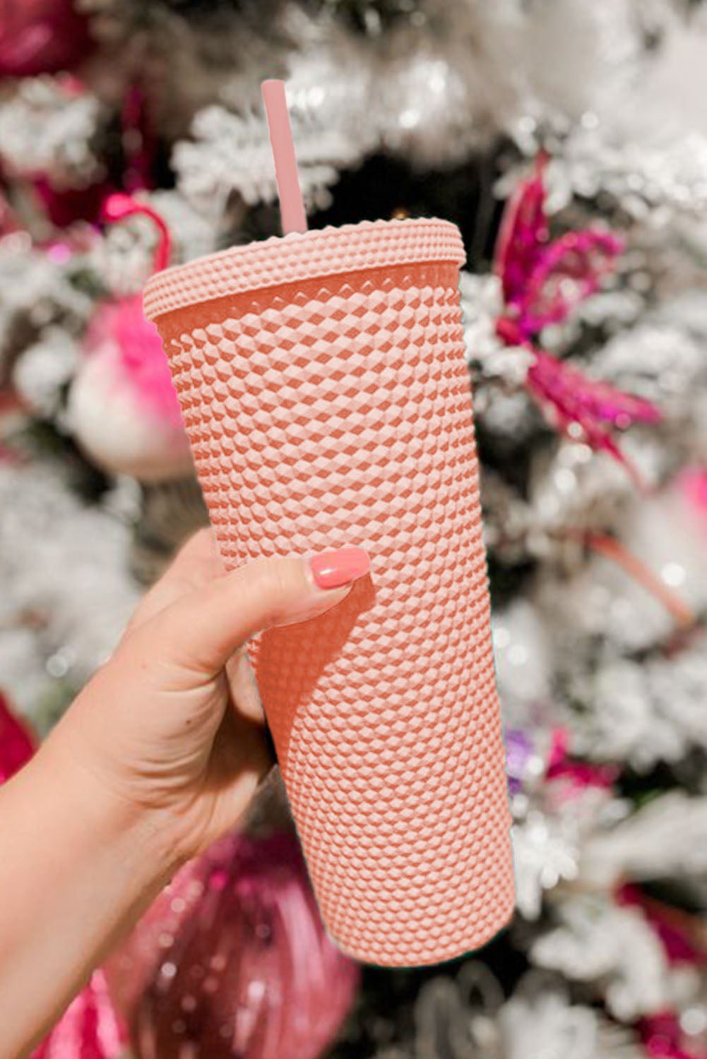 Vaso de plástico mate reutilizable de color rosa