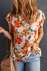 Pink Floral Print Ruffled Flutter Sleeve Blouse