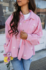 Chaqueta vaquera con botones y estampado de estrellas rosas