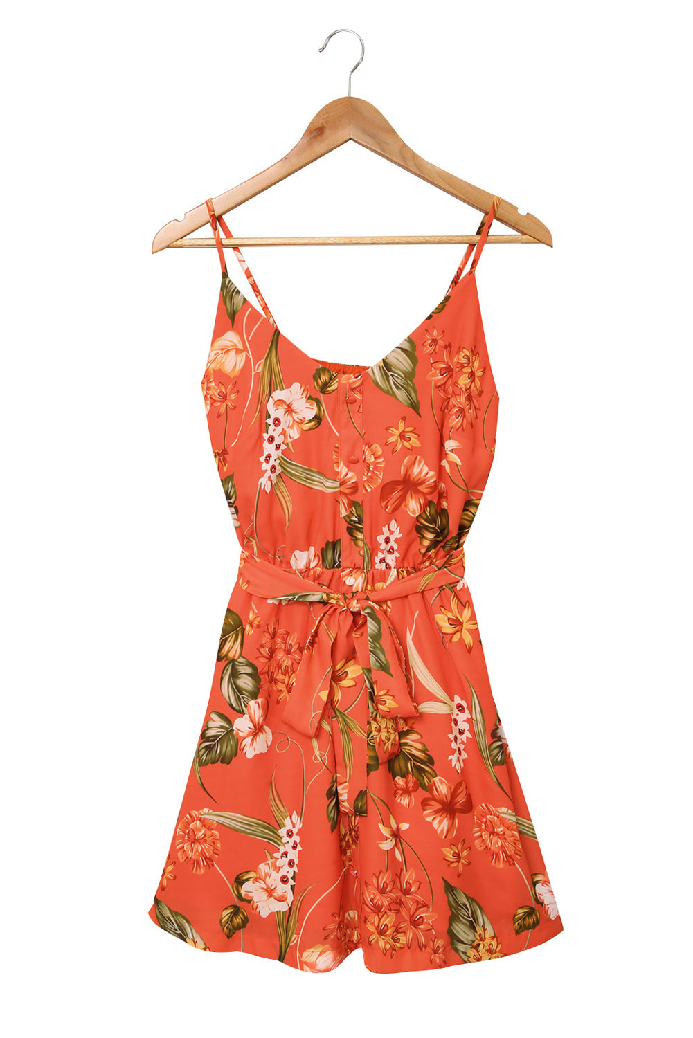 Orange Sleeveless A-line Floral Dress