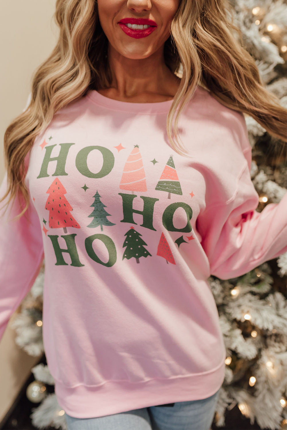 Pink Christmas Jolly Letter Print Pullover Sweatshirt