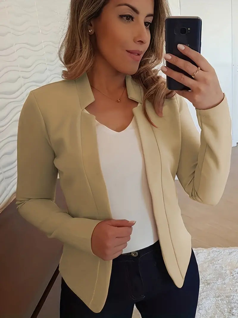 Solid Color Split Open Front Long Sleeve Elegant Blazer