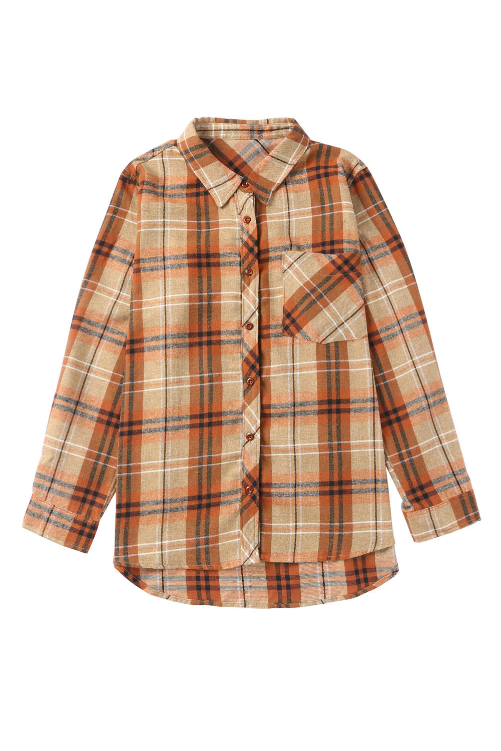 Orange Plus Size Buttons Plaid Pattern Shirt