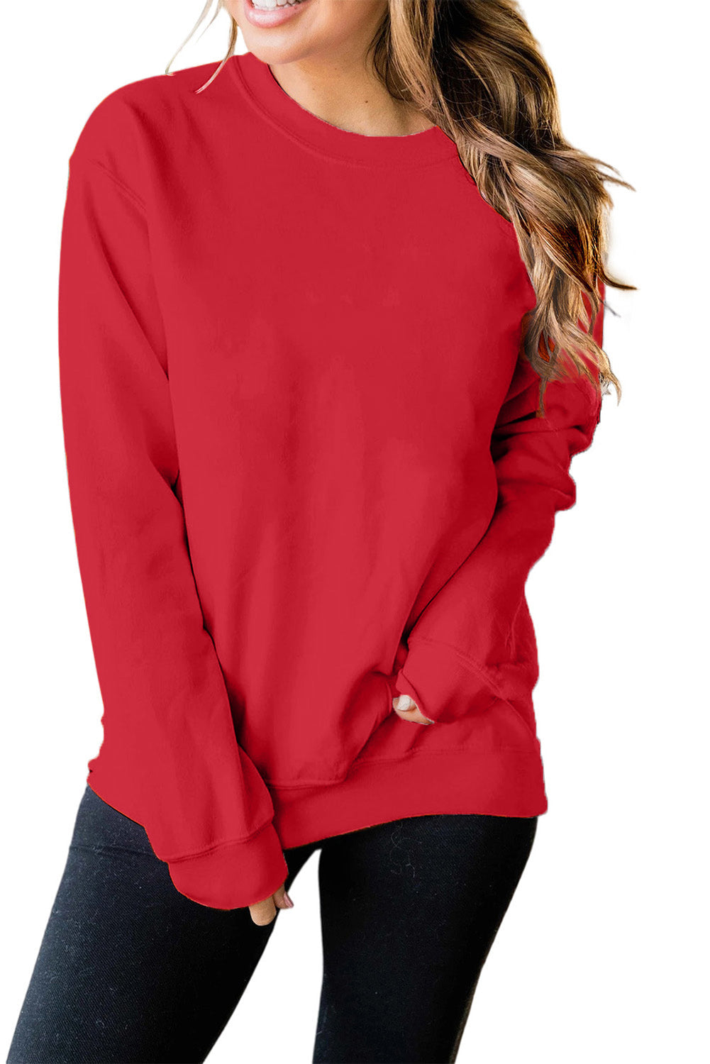 Orange Plain Crew Neck Pullover Sweatshirt