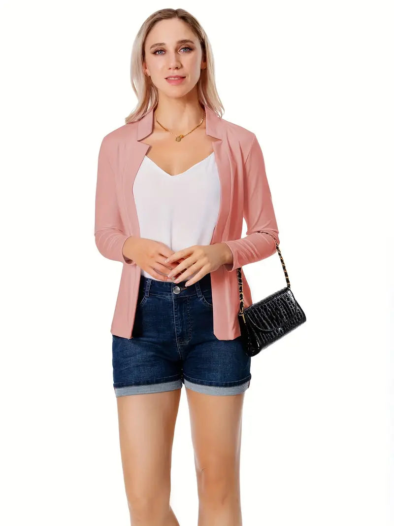 Solid Color Split Open Front Long Sleeve Elegant Blazer