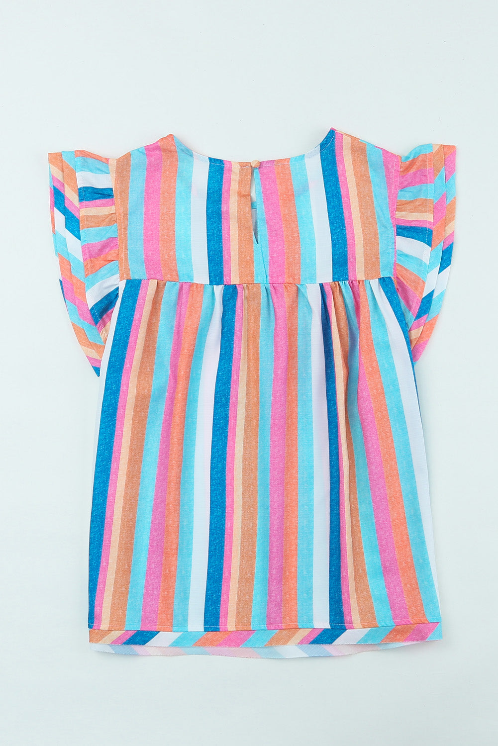 Pink Striped Button Sweetheart Flutter Sleeve Dress