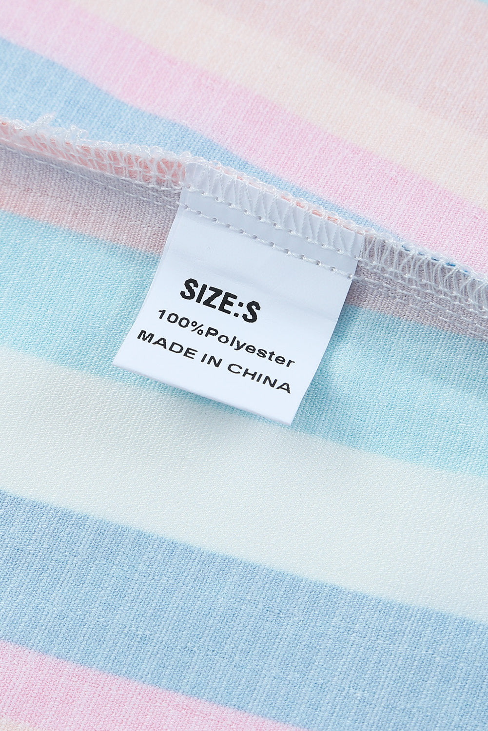 Pink Striped Button Sweetheart Flutter Sleeve Dress