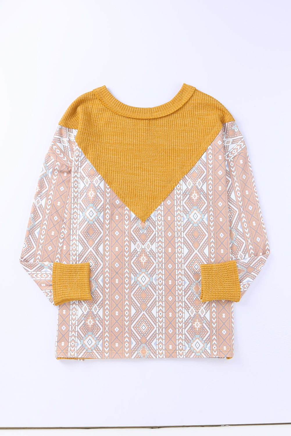 Orange Tribal Geometric Print Ribbed Knit Top