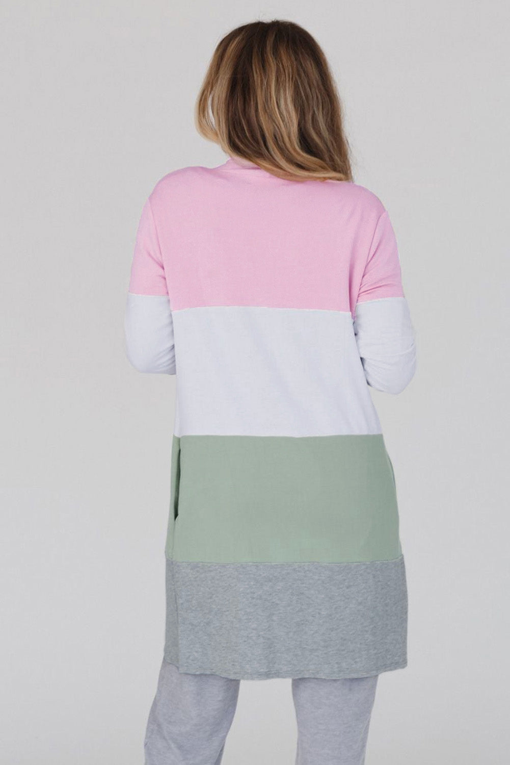 Rosa Strickjacke mit offener Vorderseite und Farbblockdesign in Übergröße