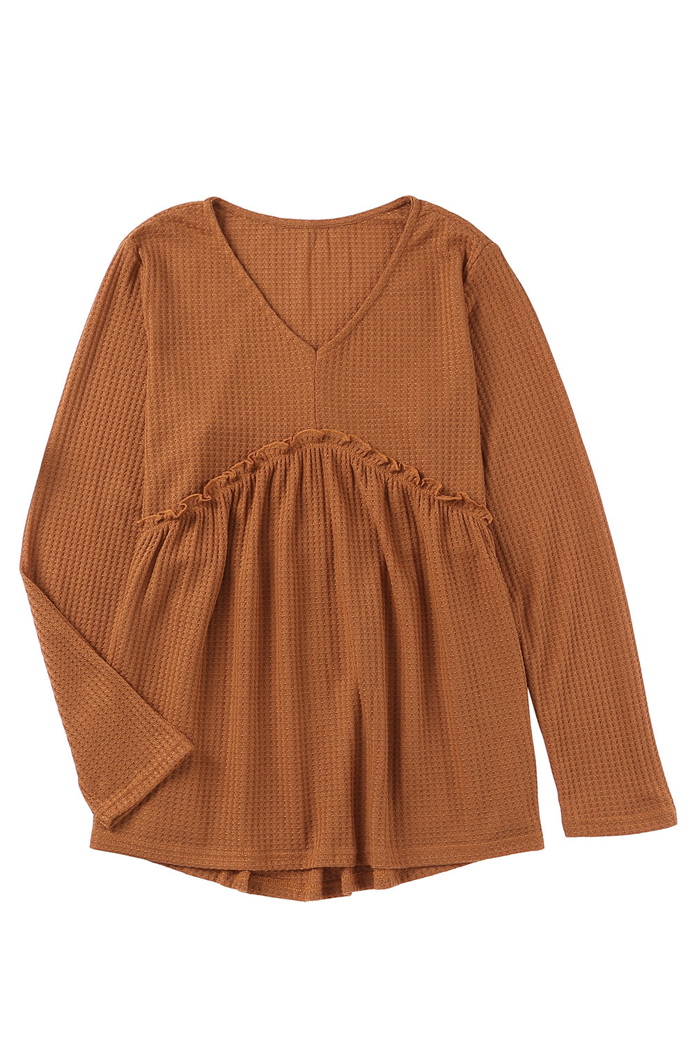 Orange Plus Size Ruffled Waffle Knit Top