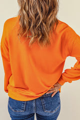 Orange Plain Crew Neck Pullover Sweatshirt