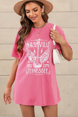 Camiseta extragrande con estampado gráfico de letras y eslogan de guitarra rosa