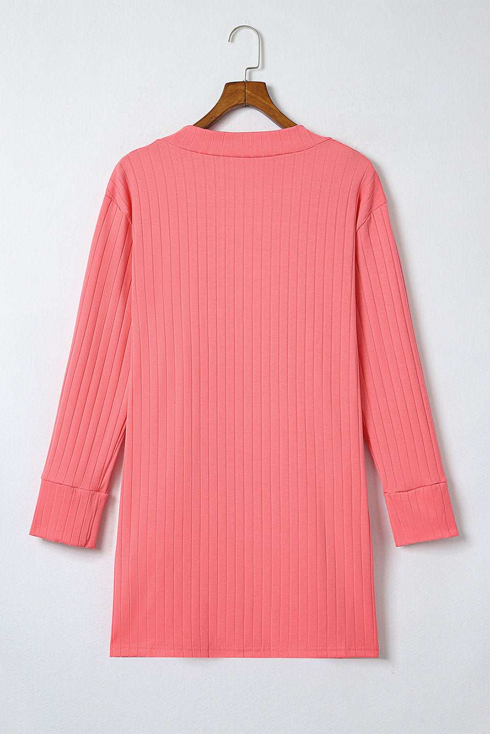 Rosa Strickjacke mit offener Vorderseite und Taschen
