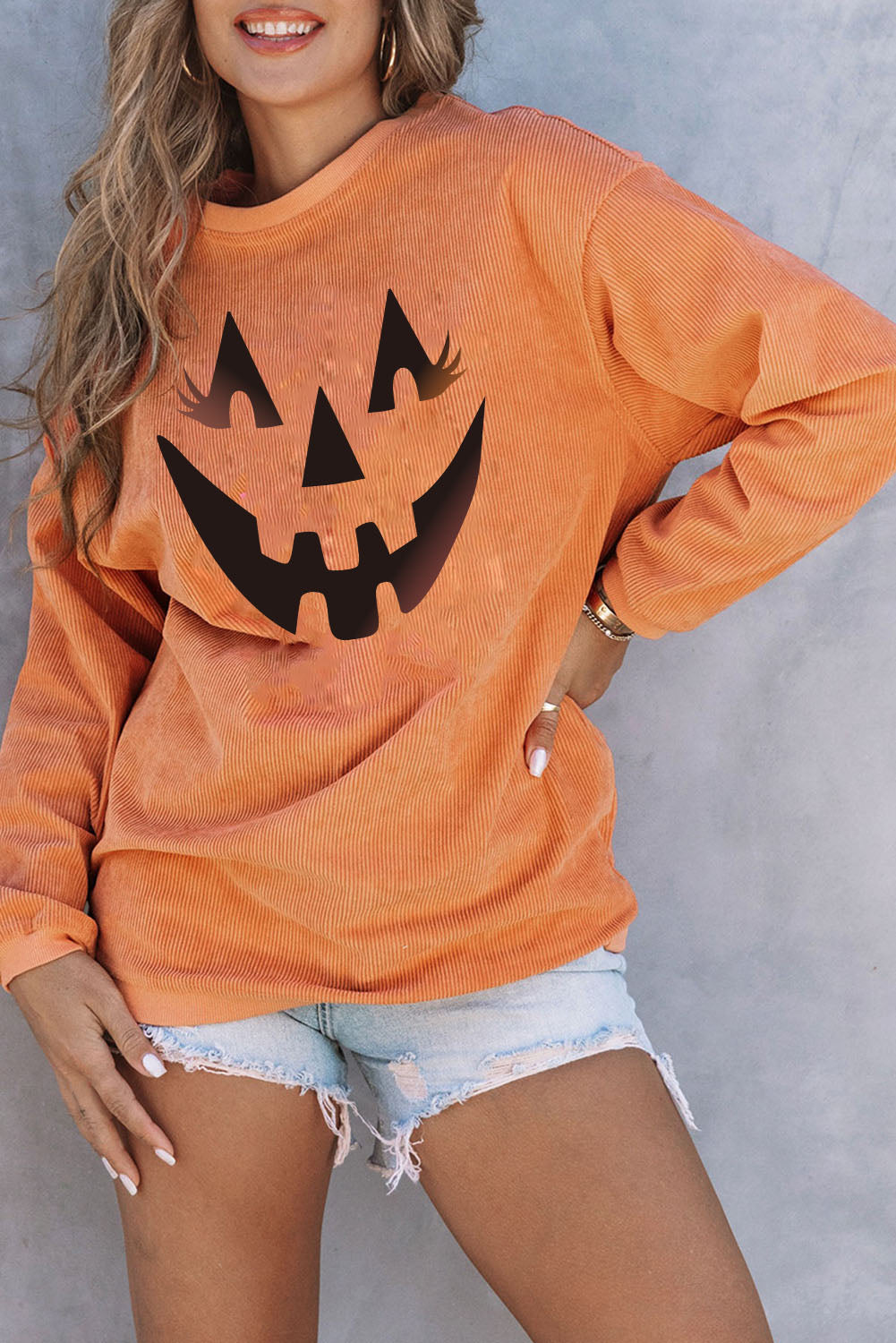 Orange THANKFUL Ribbed Corded Oversized Sweatshirt