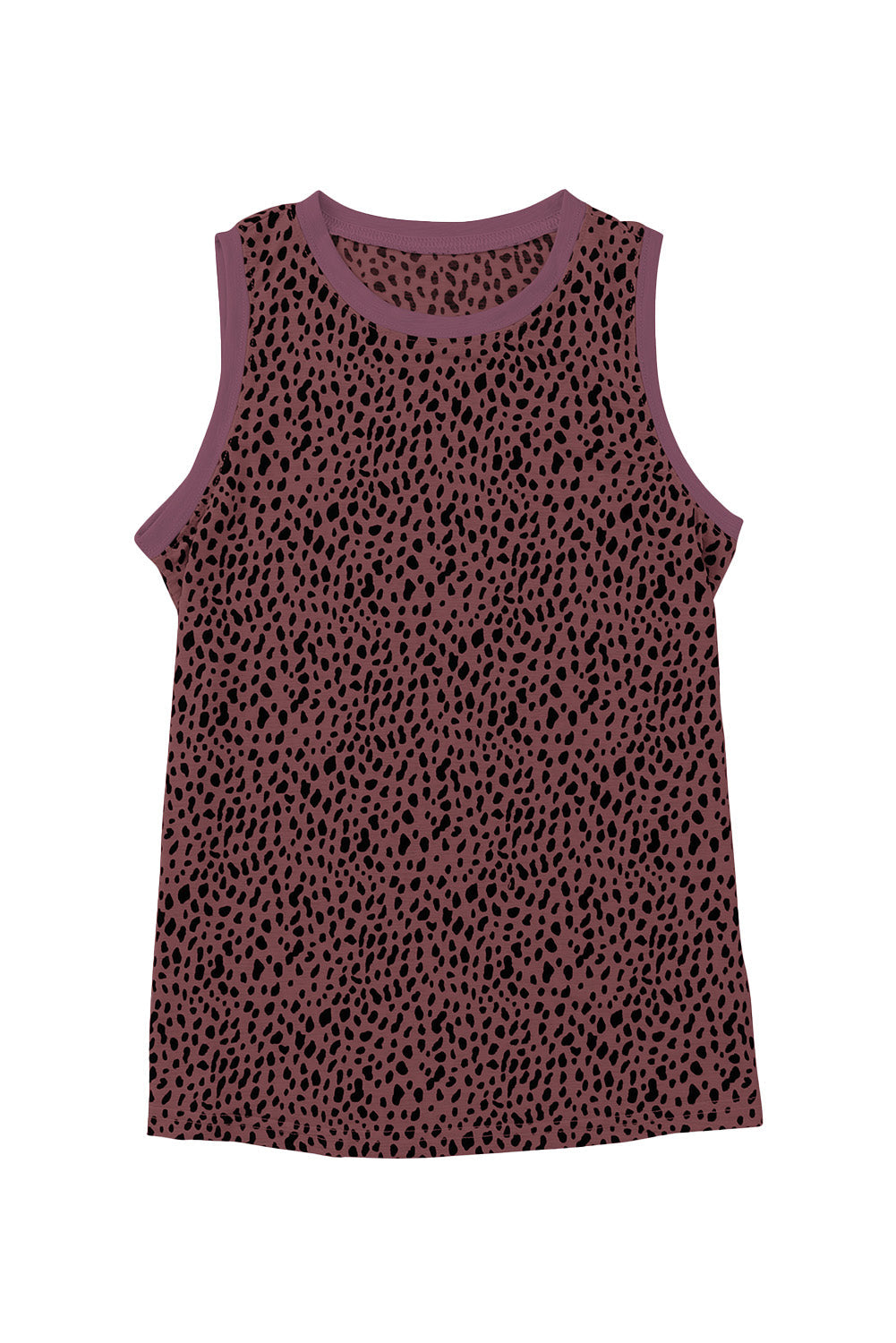 Camiseta sin mangas con cuello redondo y estampado de leopardo rosa
