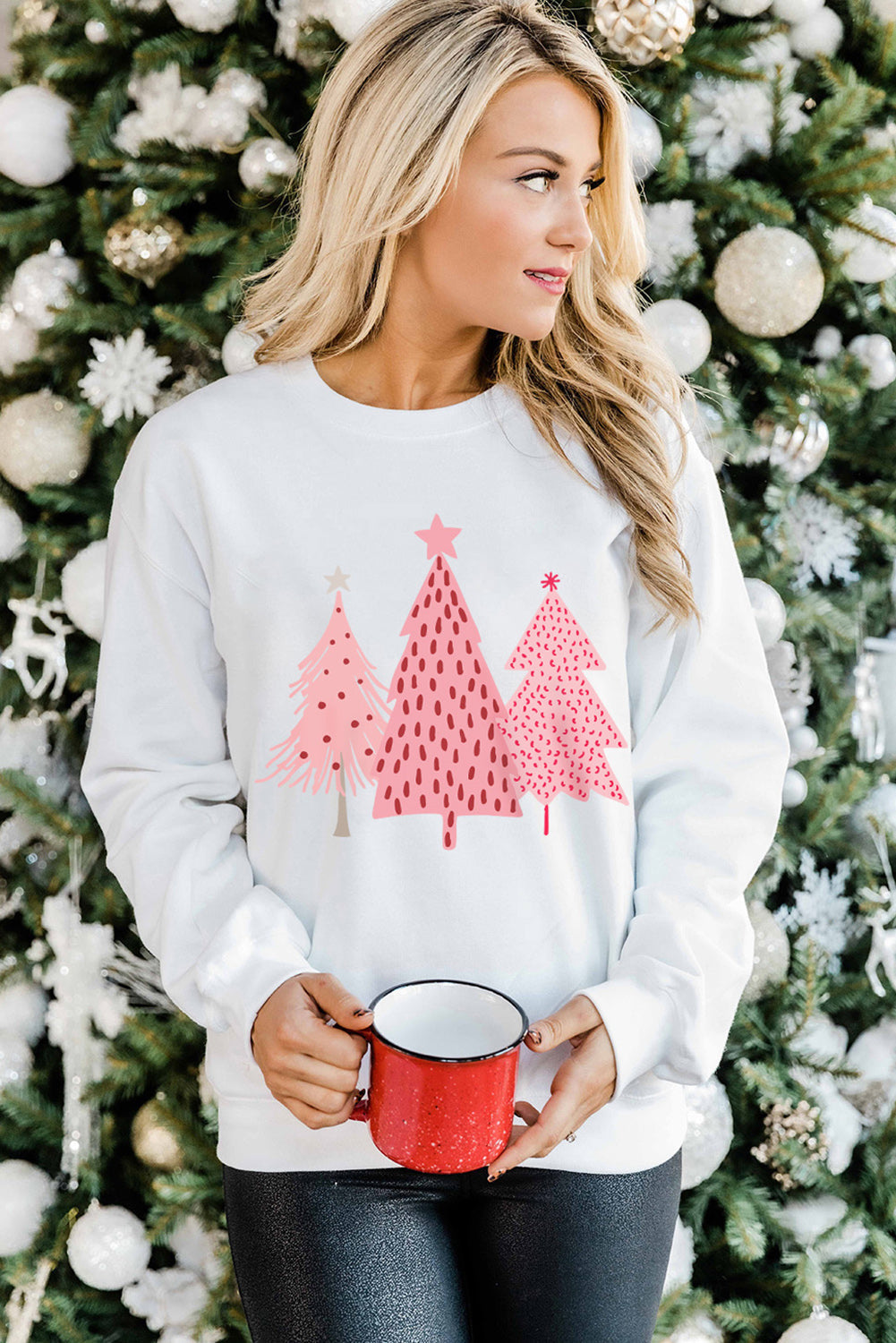 Pink Christmas Jolly Letter Print Pullover Sweatshirt