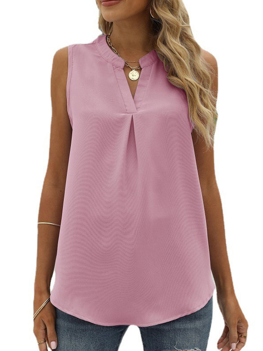 Tops Solid Shirt Loose V-Neck Pullover Sleeveless Tank Top