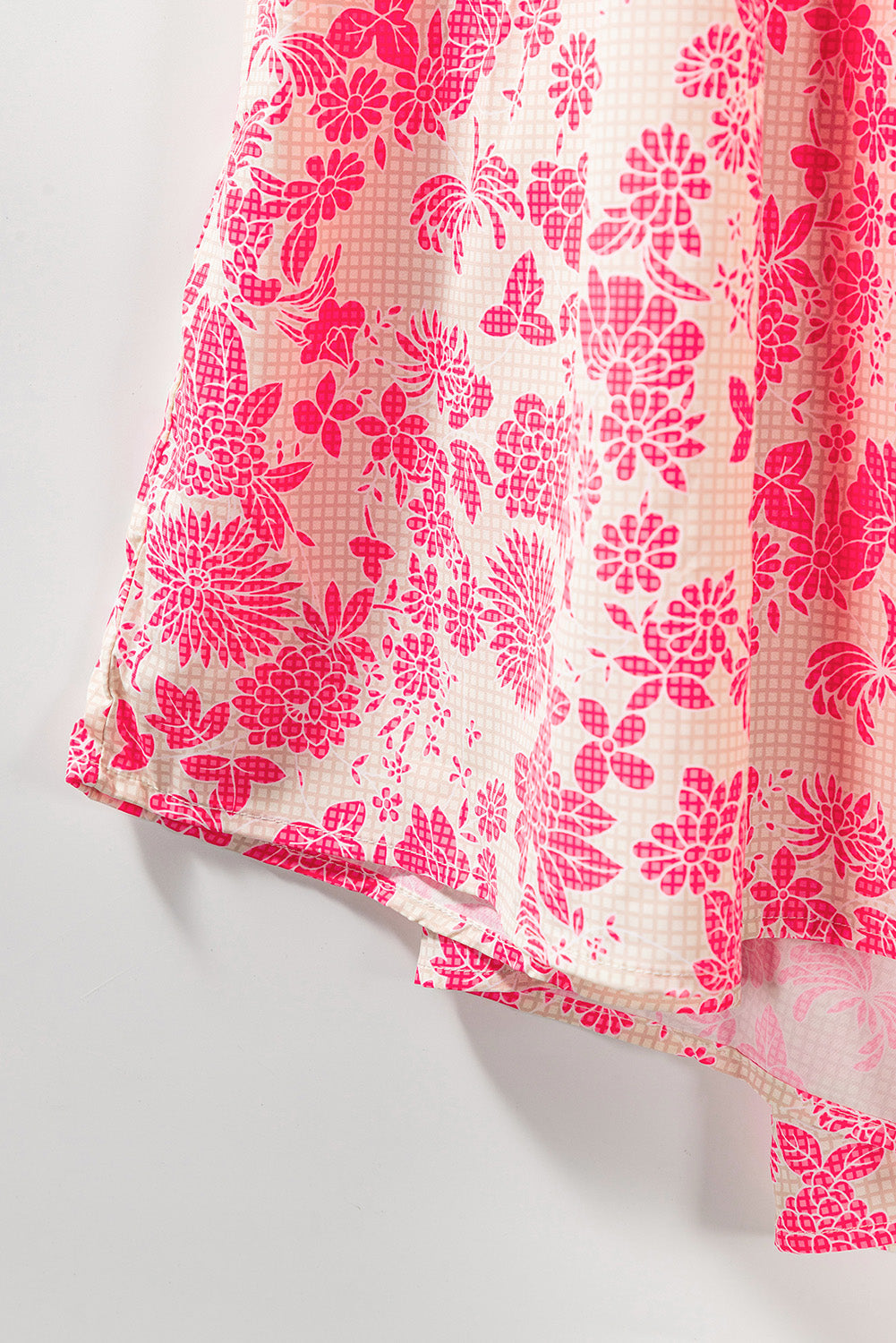 Vestido largo con lazo en los hombros y estampado floral de cuadros vichy rosas