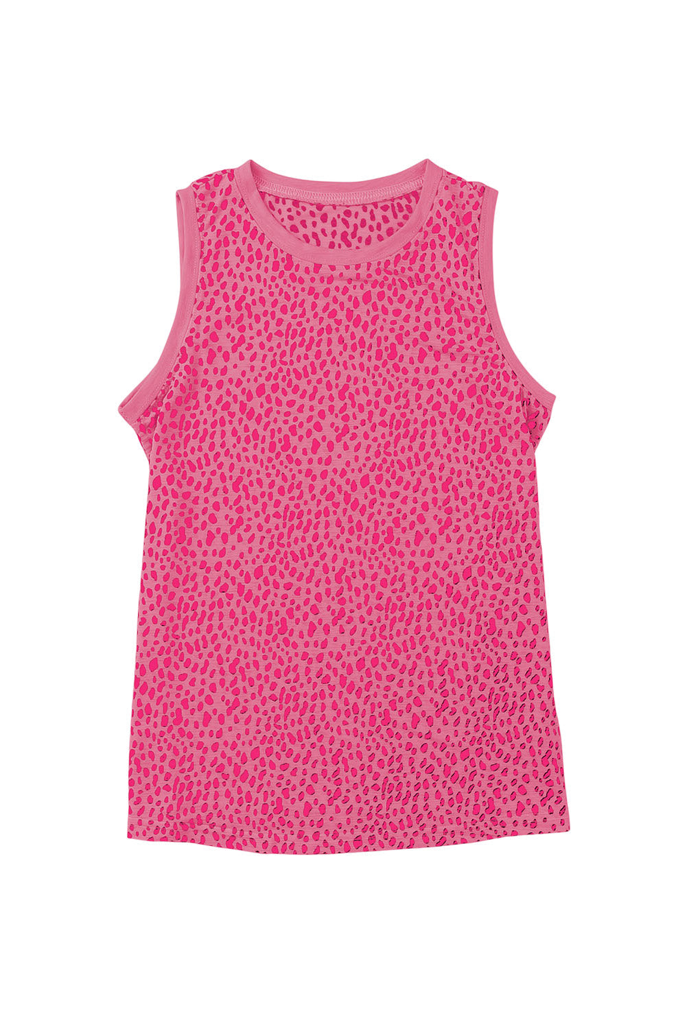 Camiseta sin mangas con cuello redondo y estampado de leopardo rosa