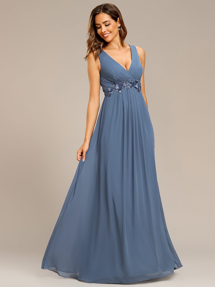 Floral Applique Sleeveless Chiffon Long Formal Evening Dress