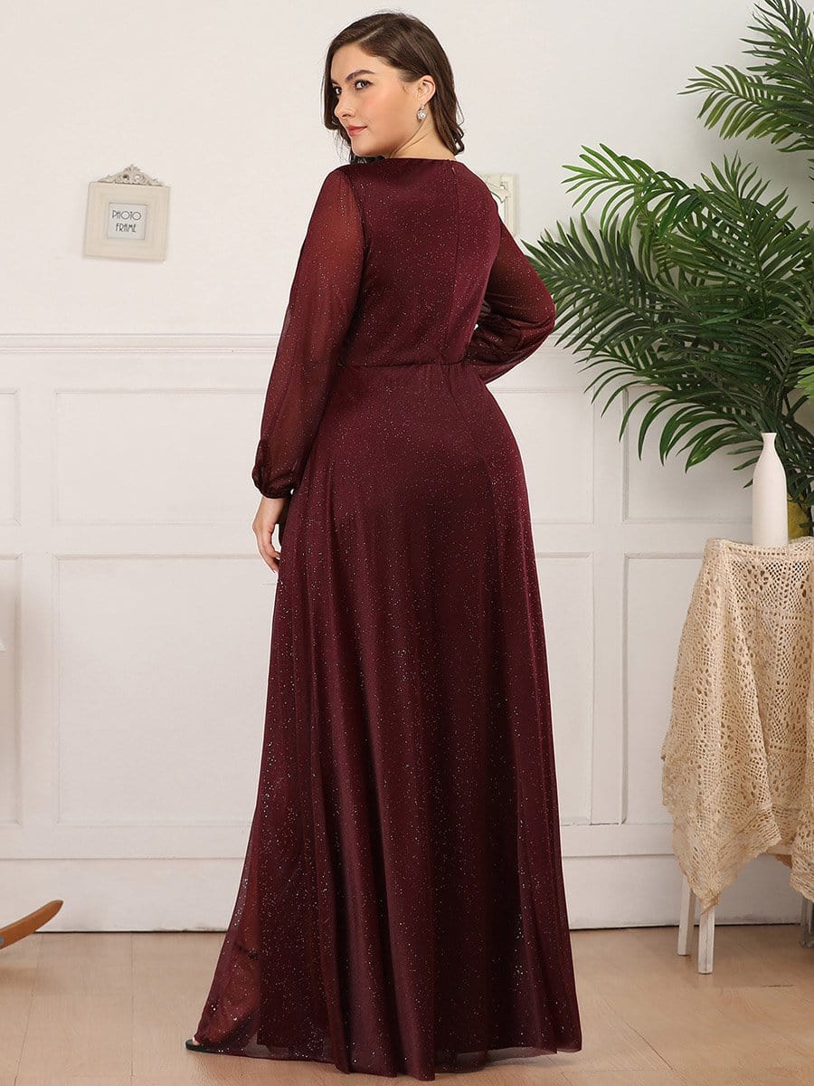 Women's Sexy Long Sleeve V-Neck Shiny Evening Dress