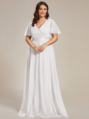 Women's Floor-Length Plus Size Formal Bridesmaid Dress with Short Sleeve