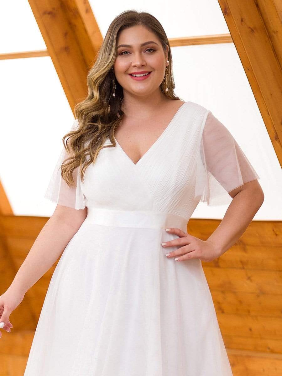 Women's Floor-Length Plus Size Formal Bridesmaid Dress with Short Sleeve