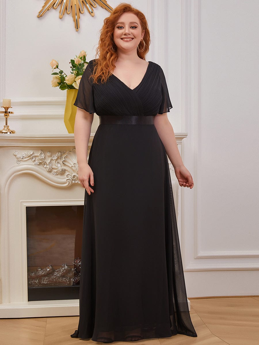 Plus Size Empire Waist V Back Bridesmaid Dress with Short Sleeves