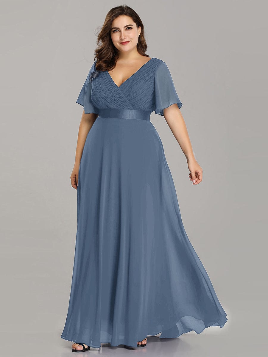 Plus Size Empire Waist V Back Bridesmaid Dress with Short Sleeves