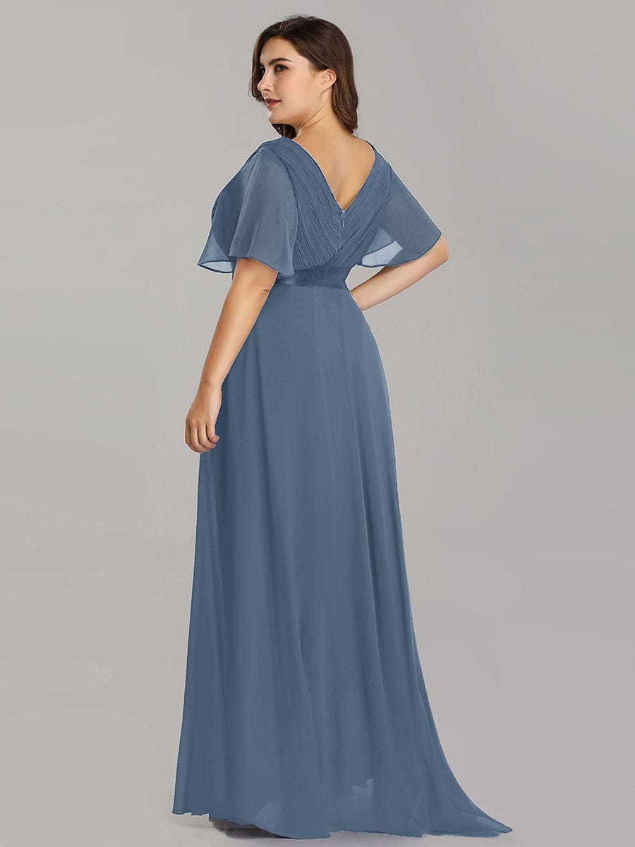 Plus Size Empire Waist V Back Bridesmaid Dress with Short Sleeves