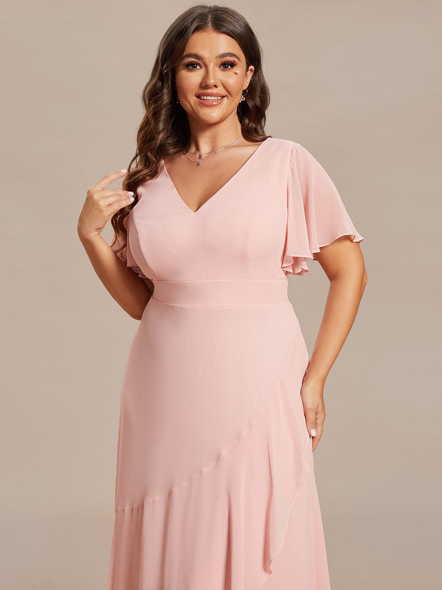 Plus Size Elegant Lotus Sleeves Chiffon Bridesmaid Dress