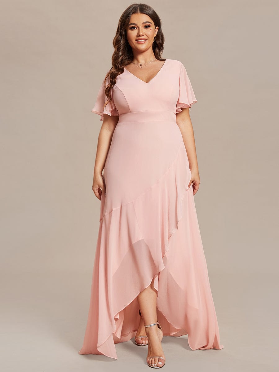 Plus Size Elegant Lotus Sleeves Chiffon Bridesmaid Dress