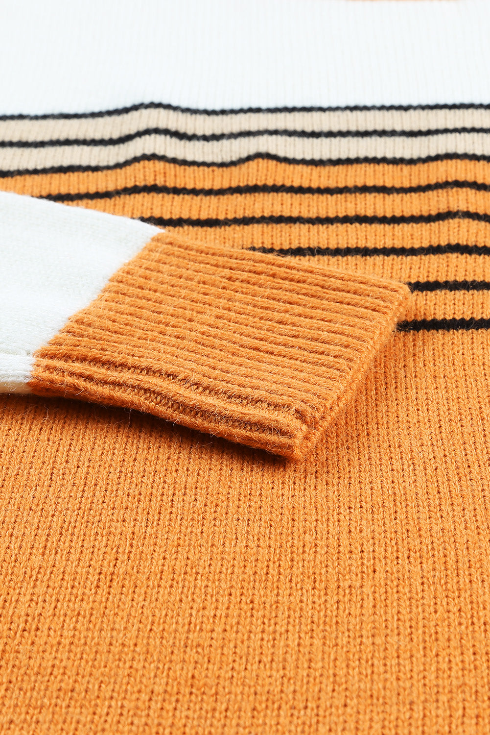 Orange Colorblock Striped Crew Neck Sweater