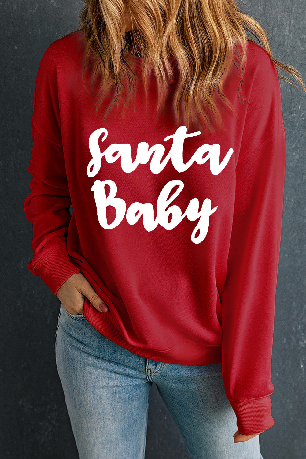 Pink Christmas Jolly Letter Print Pullover Sweatshirt