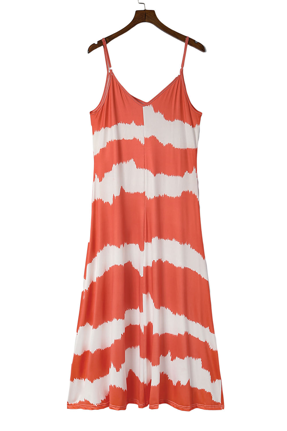 Orange Tie Dye Striped Spaghetti Straps Maxi Dress