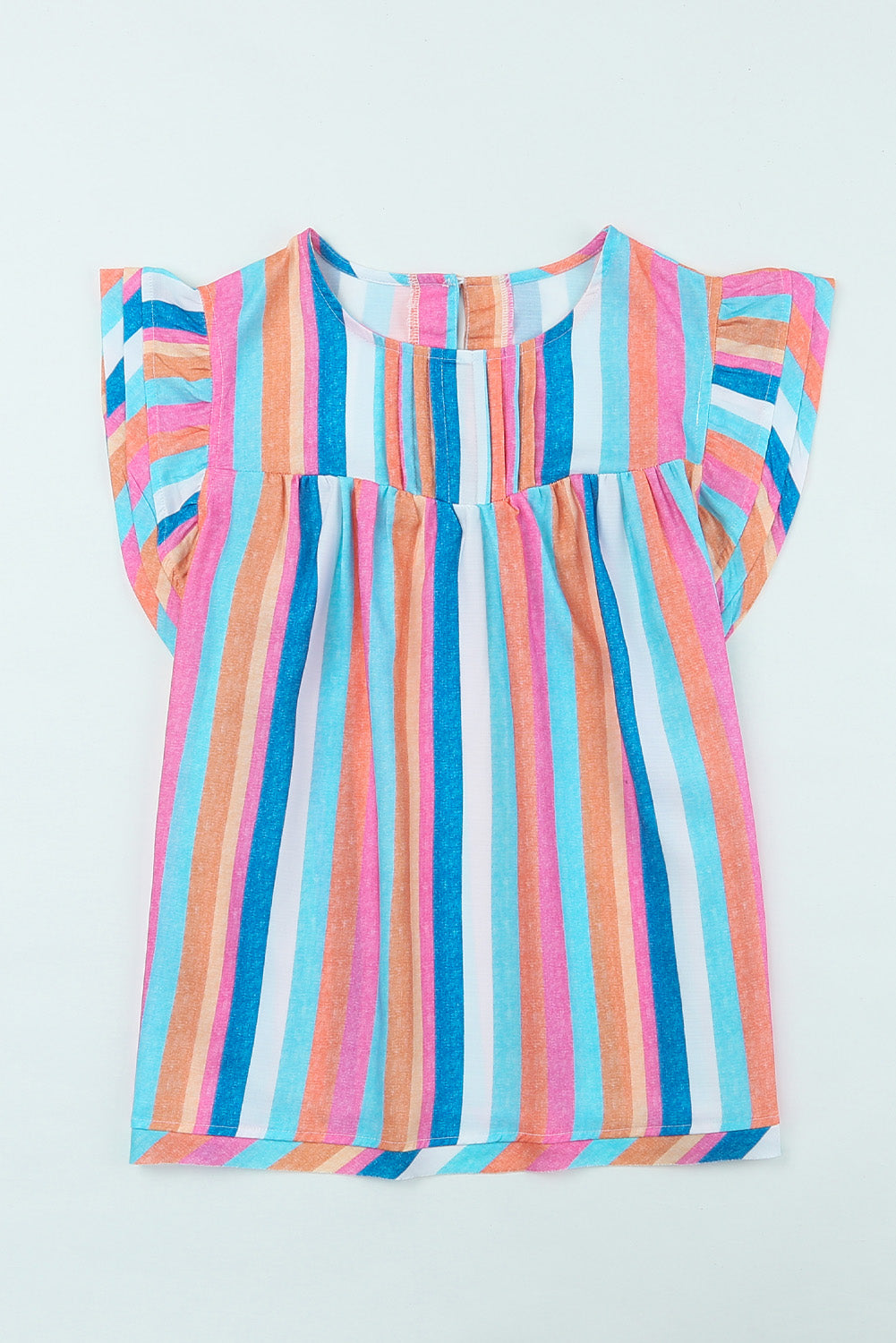 Pink Striped Button Sweetheart Flutter Sleeve Dress