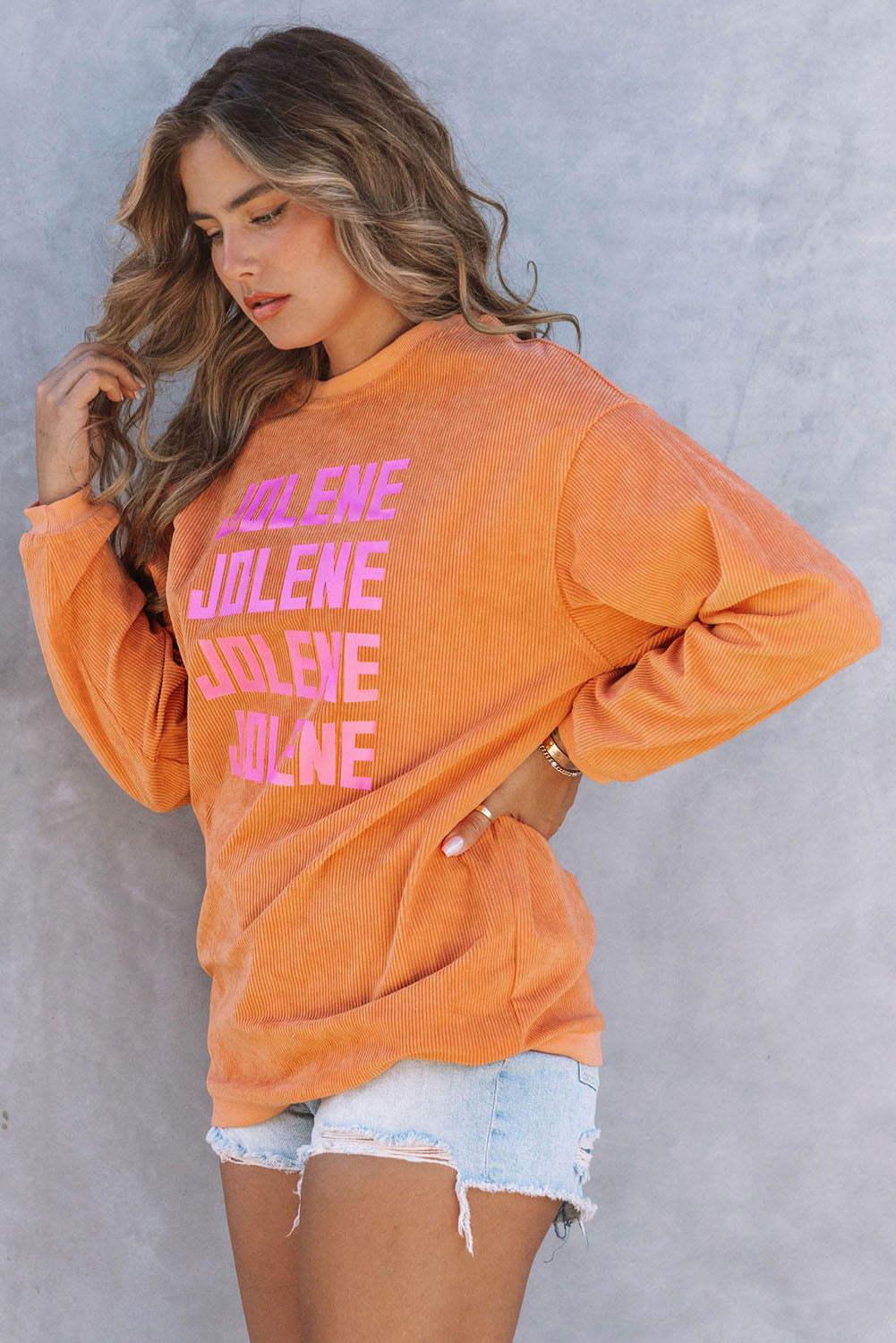 Orange THANKFUL Ribbed Corded Oversized Sweatshirt